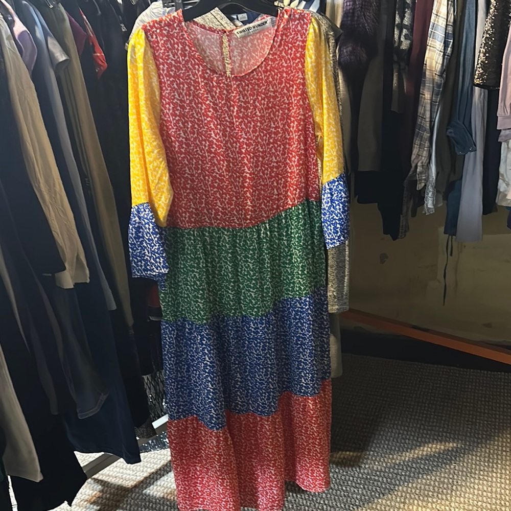 Twisted Wunder Colorful Patchwork Maxi Dress L rainbow Pride